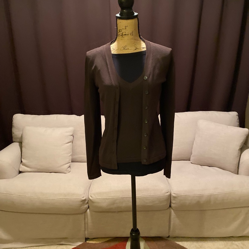Brown cardigan sweater with tank top